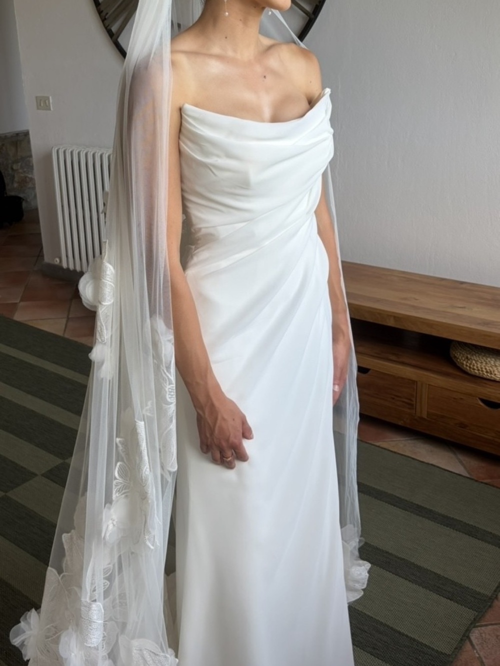 Off-Shoulder White Draped Bridal Gown
